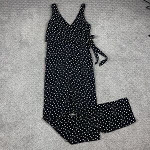 Lulus Jumpsuit Womens Small Black White Polka Dot Sleeveless Wrap Tie Waist Zip
